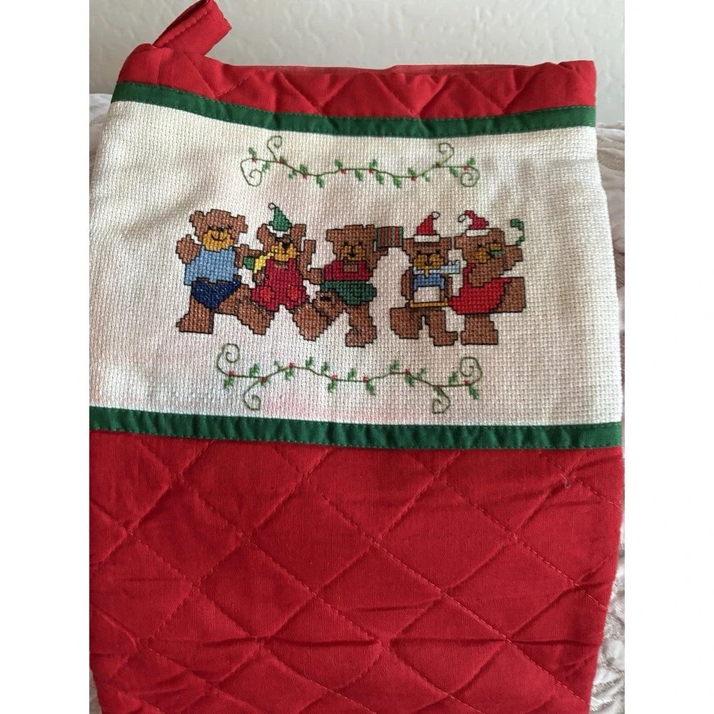 Set Of 2  VTG   hand made Needlework‎ Christmas Stockings bears and soldiers